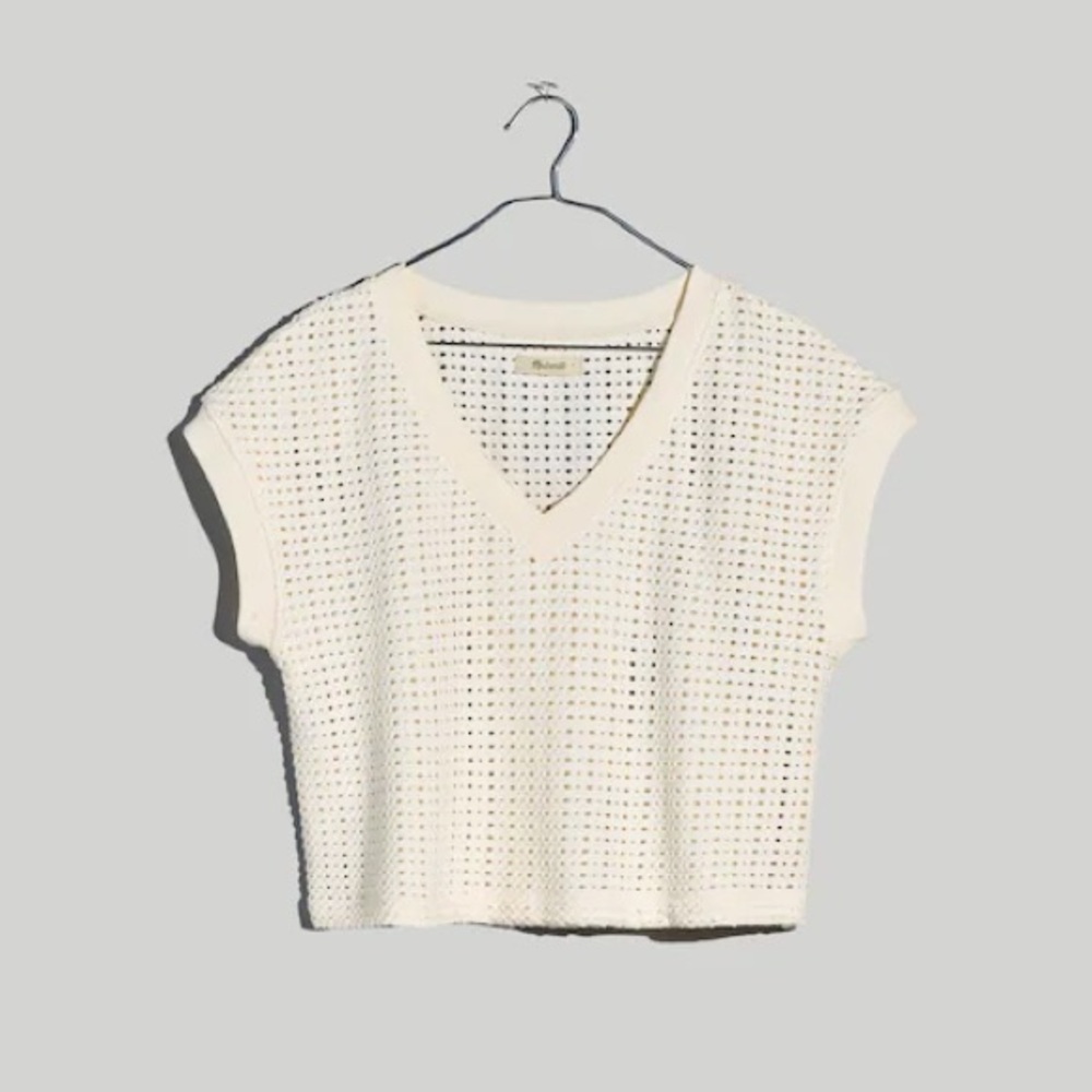 NWT Madewell Women's Knit Mesh V-Neck Crop Tee - Medium Ivory Antique Cream